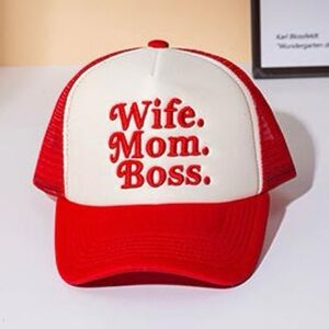 Red and White Trucker Hat - "Wife. Mom. Boss."